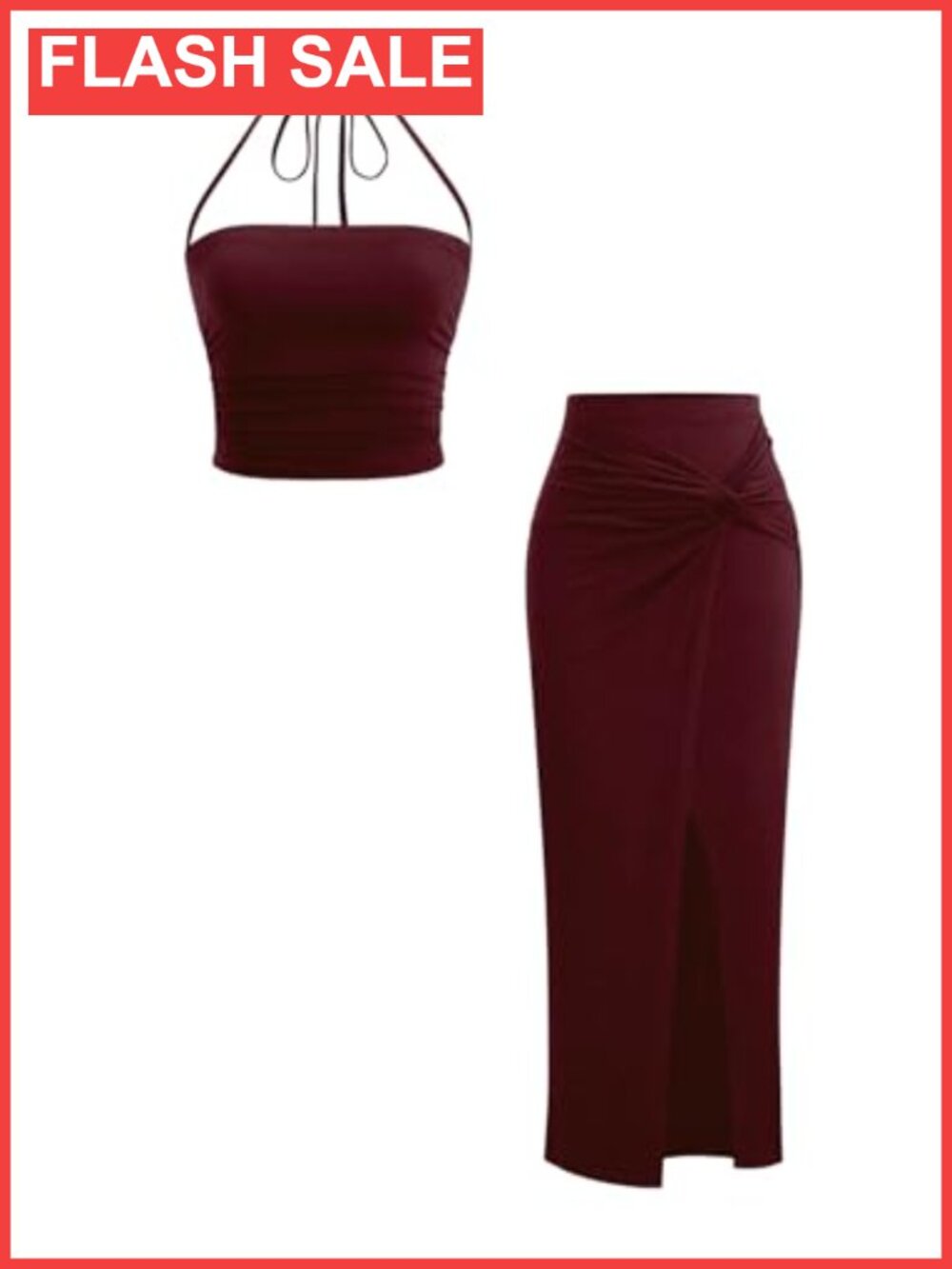 2 Piece Skirt Set Sleeveless Fitted Top Twist Knot Tie Back Summer Outfit